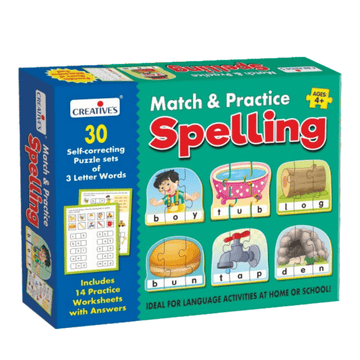 Creative’s Match & Practice Spelling – 30 Self-Correcting 3-Letter Word Puzzles with 14 Worksheets & Activity Guide for Kids (Age 4+)