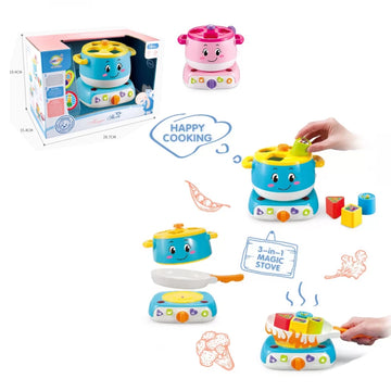 Magic Stove Early Learning Cooking Matching Toy (Pink) – 3-in-1 Musical & Light Kitchen Playset with Cooking Sounds (18M+)