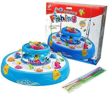 Rotating Magnetic GOGO Fishing Game – 26 Fish + 2 Rotary Ponds, Music & Lights, 4-Player Fish Catching Game for Kids (Age 3+)