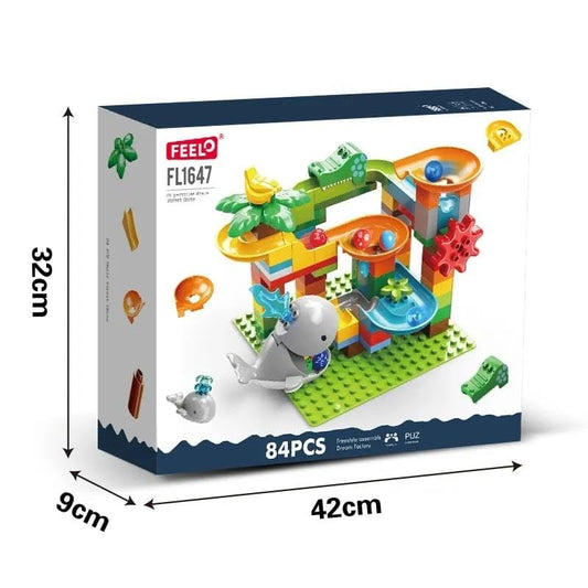 FEELO Whale Slide Building Blocks Set – 84 Pcs Big Blocks Marble Run Track (FL1647 / 42028903) STEM Construction Toy for Kids 3+