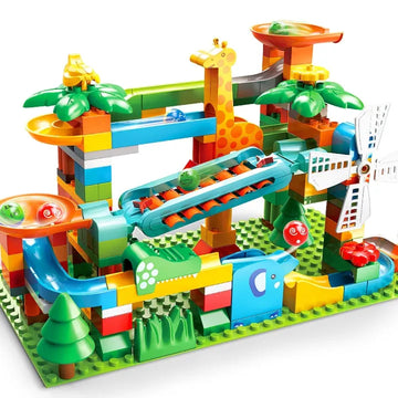 FEELO Particle Percussion Slide Building Blocks Set – 171 Pieces (FL1675) Interactive Marble Run Construction STEM Toy for Kids 3+