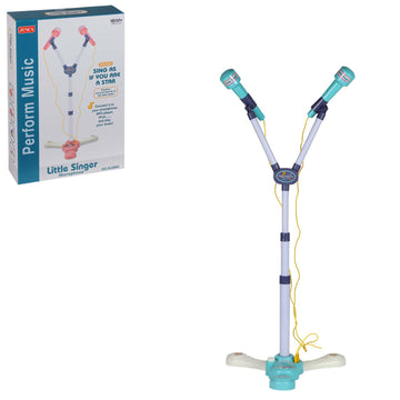 Kids Karaoke Microphone Stand Set – 2 Microphones, Adjustable 105cm, Lights & Sound Effects, Phone Connection (Age 3+)