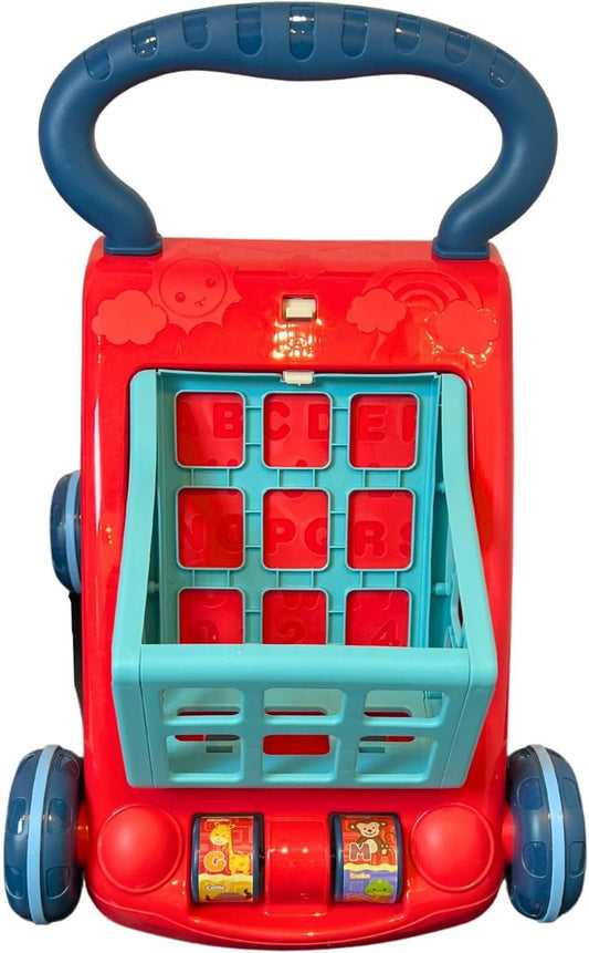 3-in-1 Baby Walker (Sit-to-Stand) – Musical Activity Walker with Removable Play Panel + Lockable Wheels + Storage Basket