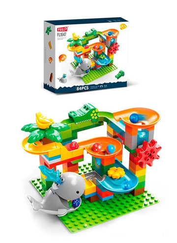 FEELO Whale Slide Building Blocks Set – 84 Pcs Big Blocks Marble Run Track (FL1647 / 42028903) STEM Construction Toy for Kids 3+