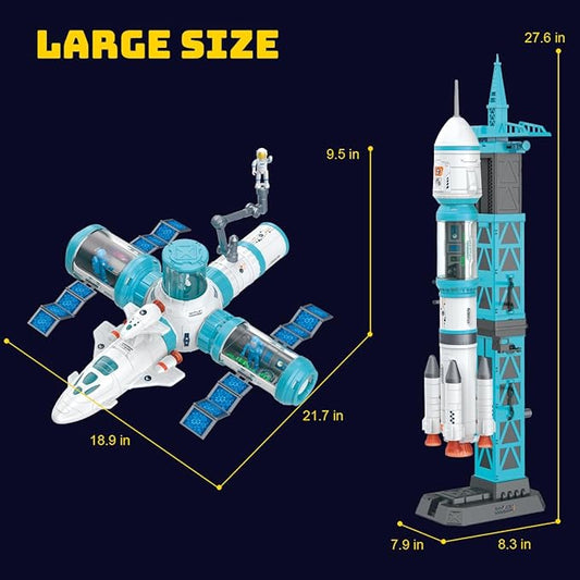 Multi Mission Space Exploration Kit – Mostop STEM Space Shuttle Rocket Launcher Toy Set with 6 Astronauts (3+)