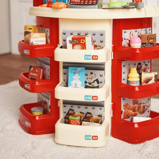 Kids Fast Food Restaurant Playset – Pretend Cooking &amp; Cash Register Set with Light &amp; Sound + Burgers, Fries, Drinks &amp; Accessories
