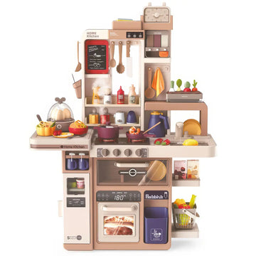 Kids Kitchen Playset – Water Tap + Steam Effect, Light & Sound, 88-Piece Pretend Cooking Set (93 cm)