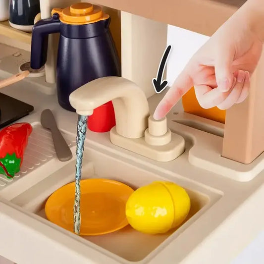 Kids Kitchen Playset – Water Tap + Steam Effect, Light & Sound, 88-Piece Pretend Cooking Set (93 cm)