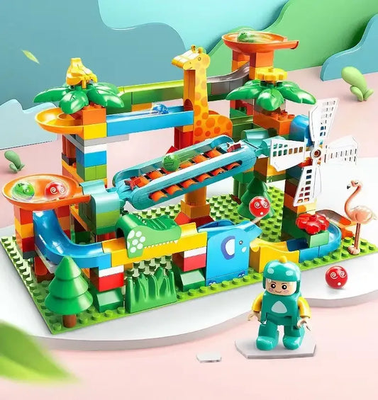 FEELO Particle Percussion Slide Building Blocks Set – 171 Pieces (FL1675) Interactive Marble Run Construction STEM Toy for Kids 3+