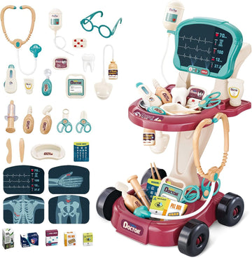 Little Doctor Playset Center – Portable Kids Medical Kit with 24 Accessories (Stethoscope, Dental & Surgery Tools) Pretend Play Doctor Set for Kids 3+
