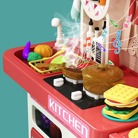 95 cm Kids Play Kitchen Set – 89 Pieces Pretend Cooking Kitchen with Color-Changing Food Accessories