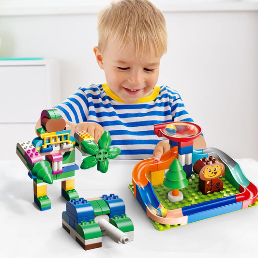 FEELO Animal Marble Run Building Blocks Set – 210 PCS Zoo Party Race Track Construction Toy, Colorful Educational STEM Gift for Kids 3+