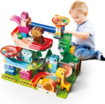 FEELO Animal Marble Run Building Blocks Set – 210 PCS Zoo Party Race Track Construction Toy, Colorful Educational STEM Gift for Kids 3+