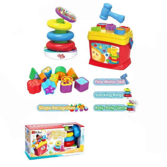 Educational Toy Set – Hammer & Peg “Bate-Bate” + Ring Stacking Tower (18 Pieces) for Toddlers (12M+)