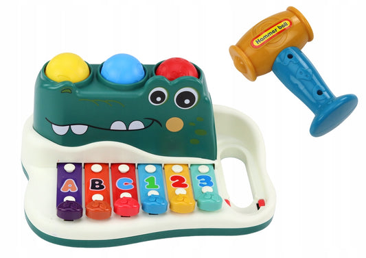Crocodile Xylophone for Kids – Musical Instrument + Ball Drop & Hammer Play, Numbers & Letters Keys