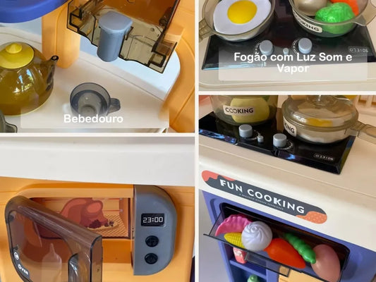 88cm Kids Play Kitchen Set – 54 PCS Pretend Kitchen with Realistic Lights & Sounds + Steam/Smoke Effect Stove + Running Water Sink (88×30×50 cm) | Ages 3–8