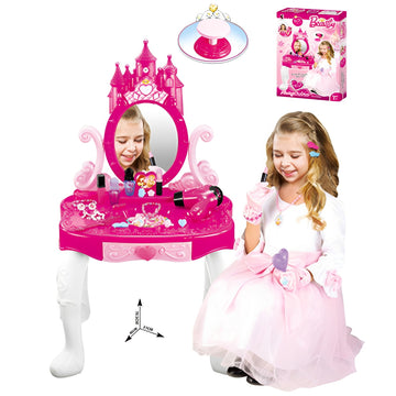 Kids Vanity Table Set – Toddler Makeup Dressing Table with Mirror, Chair & Storage, Beauty Fashion Pretend Play Accessories