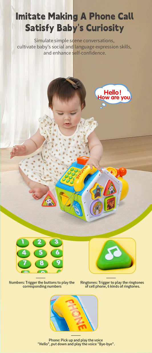 FiveStar Multi-Function Funny Snail Baby Sensory Activity Cube – Music + Shape Sorter + Gears & Bead Maze