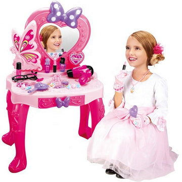 Kids Dressing Table Playset with Light & Mirror – Pretend Makeup Vanity Set with Hair Dryer, Combs, Hairpins & Makeup Accessories (74×36×42 cm)