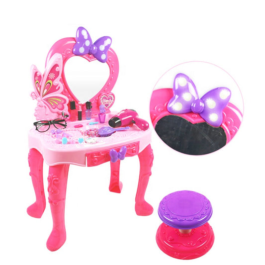 Kids Dressing Table Playset with Light & Mirror – Pretend Makeup Vanity Set with Hair Dryer, Combs, Hairpins & Makeup Accessories (74×36×42 cm)