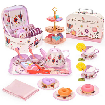 Princess Tea Party Set for Girls – Tin Carrying Case Pretend Tea Set with Desserts (Child-Size) | 25.4×10×18.5 cm