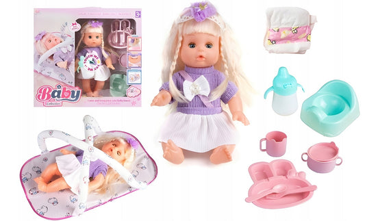 Interactive Baby Doll That Drinks & Pees – 33cm Doll with Potty, Diaper, Feeding Bottle & 10 Accessories + Hair Brushing Set (Talking/Sounds)