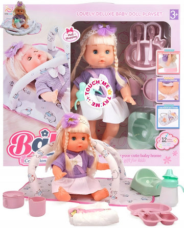 Interactive Baby Doll That Drinks & Pees – 33cm Doll with Potty, Diaper, Feeding Bottle & 10 Accessories + Hair Brushing Set (Talking/Sounds)