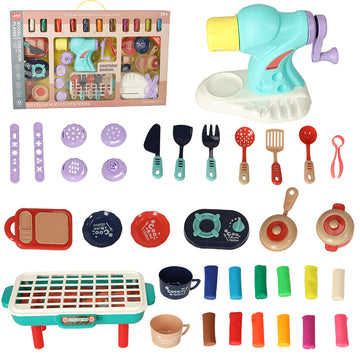 Kids Pastry Chef Play Dough Set – 44 Pieces DIY Dessert & Cooking Kit with Dough Extruder Machine, Grill, Pot, Plate & 12 Color Dough Packs (Age 3+)