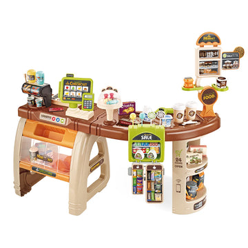 Kids Supermarket Playset (Brown) – 52-Piece Pretend Grocery Shop with Cash Register, Light-Up Scanner & Sound Effects | 81×50×79 cm