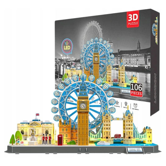 3D puzzle packaging with London skyline design and LED light feature