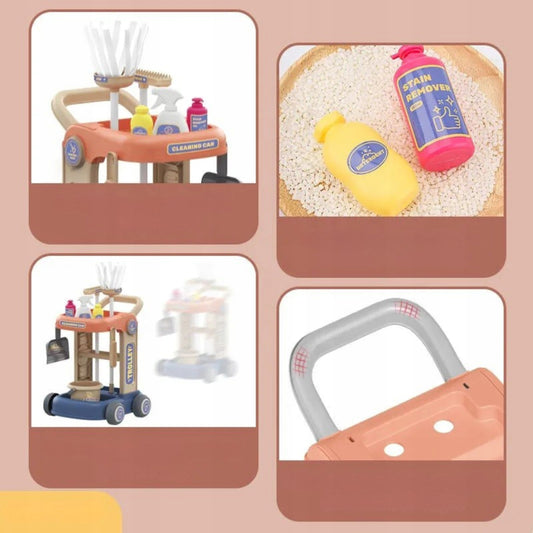 Kids Cleaning Trolley Set – 35-Piece Pretend Play Cleaning Cart with Mop, Bucket, Broom & Dustpan + Spray Bottle & Accessories (Age 3+)