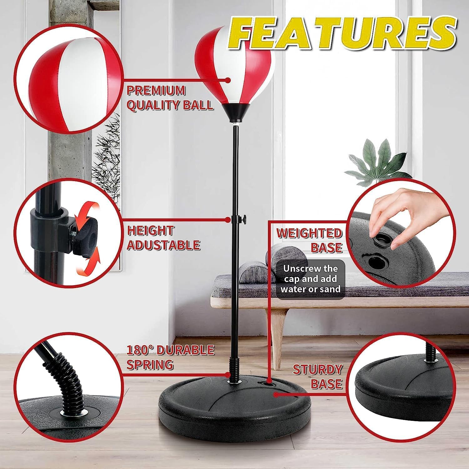 Punching bag with features highlighted on a white background