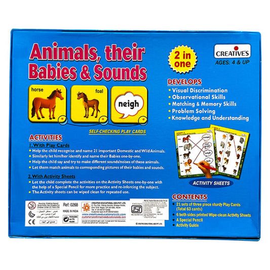 Creative’s Animals, Their Babies & Sounds – 63 Piece Self-Correcting Animal Matching Game with Activity Guide for Kids (Age 4+)