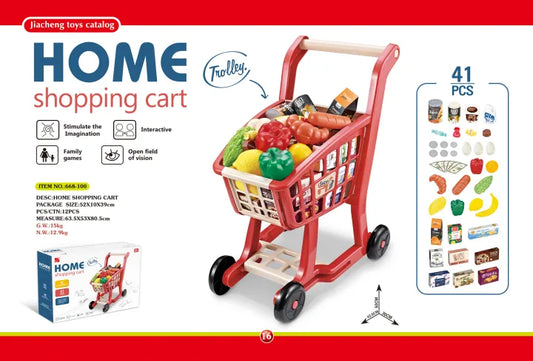 Kids Supermarket Shopping Cart Playset – Pretend Play Grocery Cart with Light & Music + Fruits & Vegetables