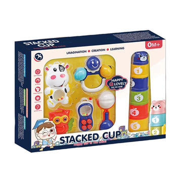 Educational Stack Cups Toy for Babies – Nesting & Stacking Cups + Sensory Rattle Box (BM1004) | From Birth