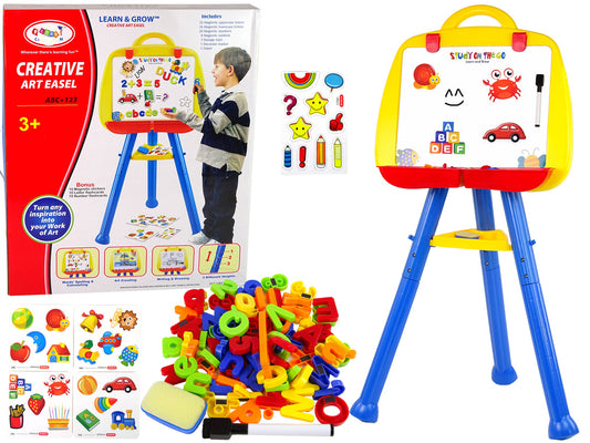 Standing Magnetic Whiteboard – Dry Erase Easel Board with Magnetic Letters, Numbers & Marker for Kids (Age 3+)