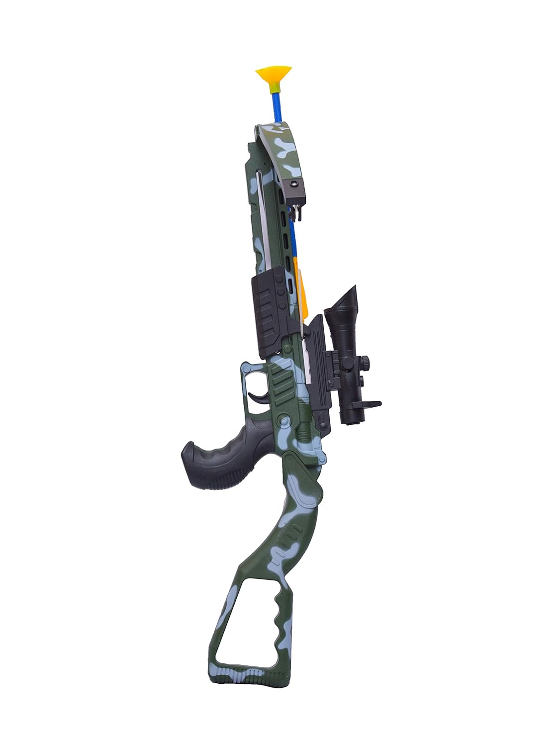 Toy rifle with camouflage design on a white background