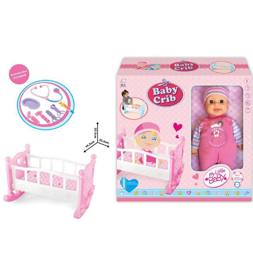 My Little Baby Baby Crib Playset – Doll Bed with Canopy & Accessories, Pretend Nursery Role Play Set