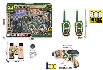 Military Adventure Walkie Talkie Set for Kids – Army Equipment Roleplay Kit with Binoculars & Toy Blaster