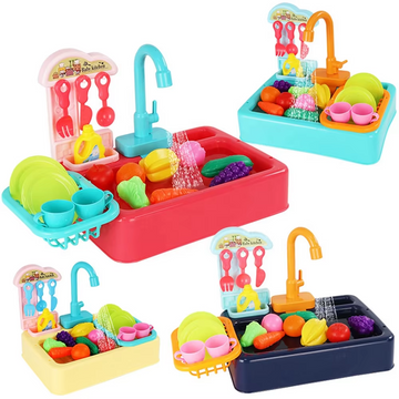 Kids Mini Kitchen Sink Toy with Real Faucet – Electric Dishwasher Pretend Play Set (Heat-Sensitive) for Wash Dishes Roleplay