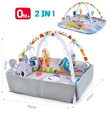 Happy Space Play Gym 2-in-1 – Baby Tummy Time Activity Mat with Removable Toy Arch + Soft Play Fence (0M+) | 75×65cm