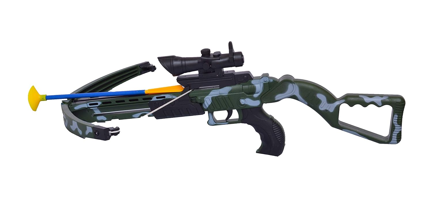 Camouflage crossbow with arrow on a white background