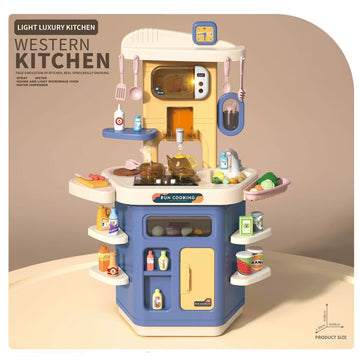 88cm Kids Play Kitchen Set – 54 PCS Pretend Kitchen with Realistic Lights & Sounds + Steam/Smoke Effect Stove + Running Water Sink (88×30×50 cm) | Ages 3–8
