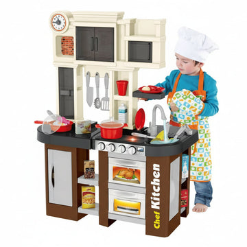 Talented Chef Kitchen Playset – 58 Pieces Kids Pretend Cooking Kitchen with Running Water Tap + Light & Sound Stove