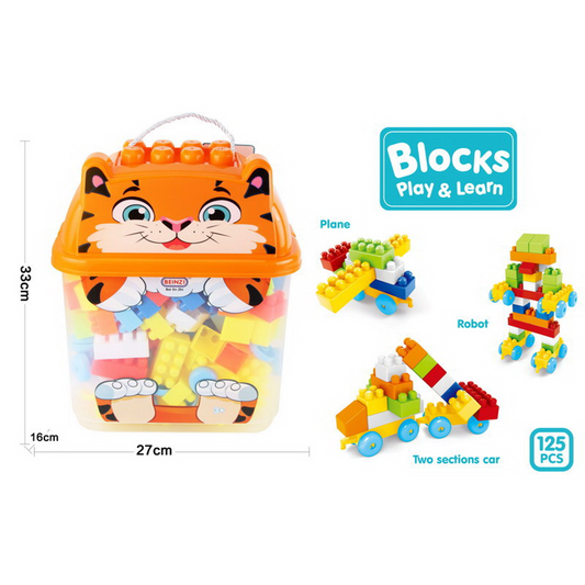 125 Colorful Blocks With A Plastic Storage Box